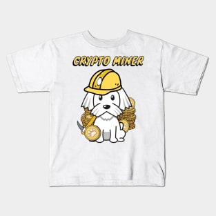 Cute white dog is a crypto miner Kids T-Shirt